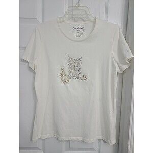 Coral Bay Women's Beige Embellished Owl S/S Top Petite PL